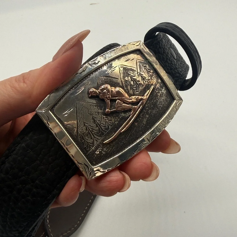 Comstock Heritage Preston B Skier SS Buckle Black Bison Belt Size 42